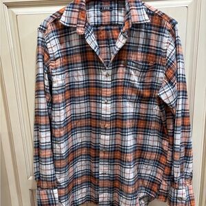 Izod Orange, Navy & White Plaid Button-Down Shirt